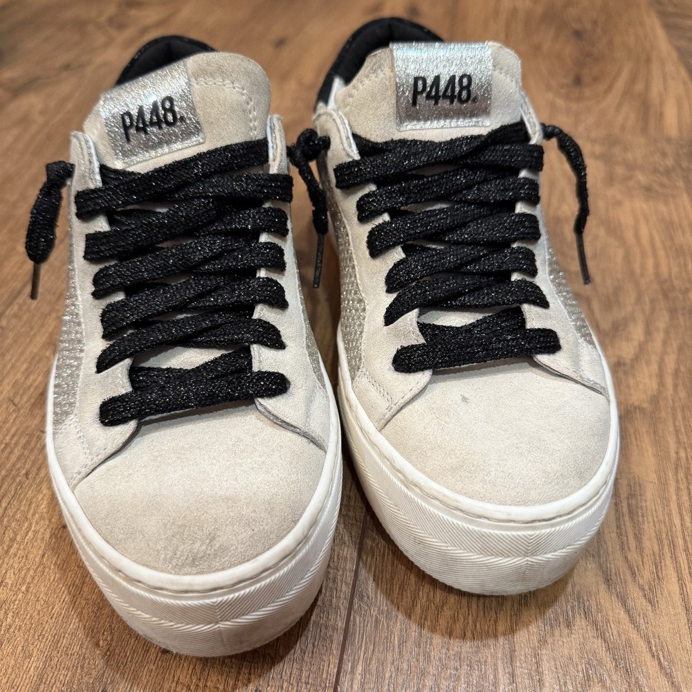 P448 Thea White Leather Mesh Sneakers Sparkles Women's EU Size 39 US Size 8.5 - Picture 3 of 8